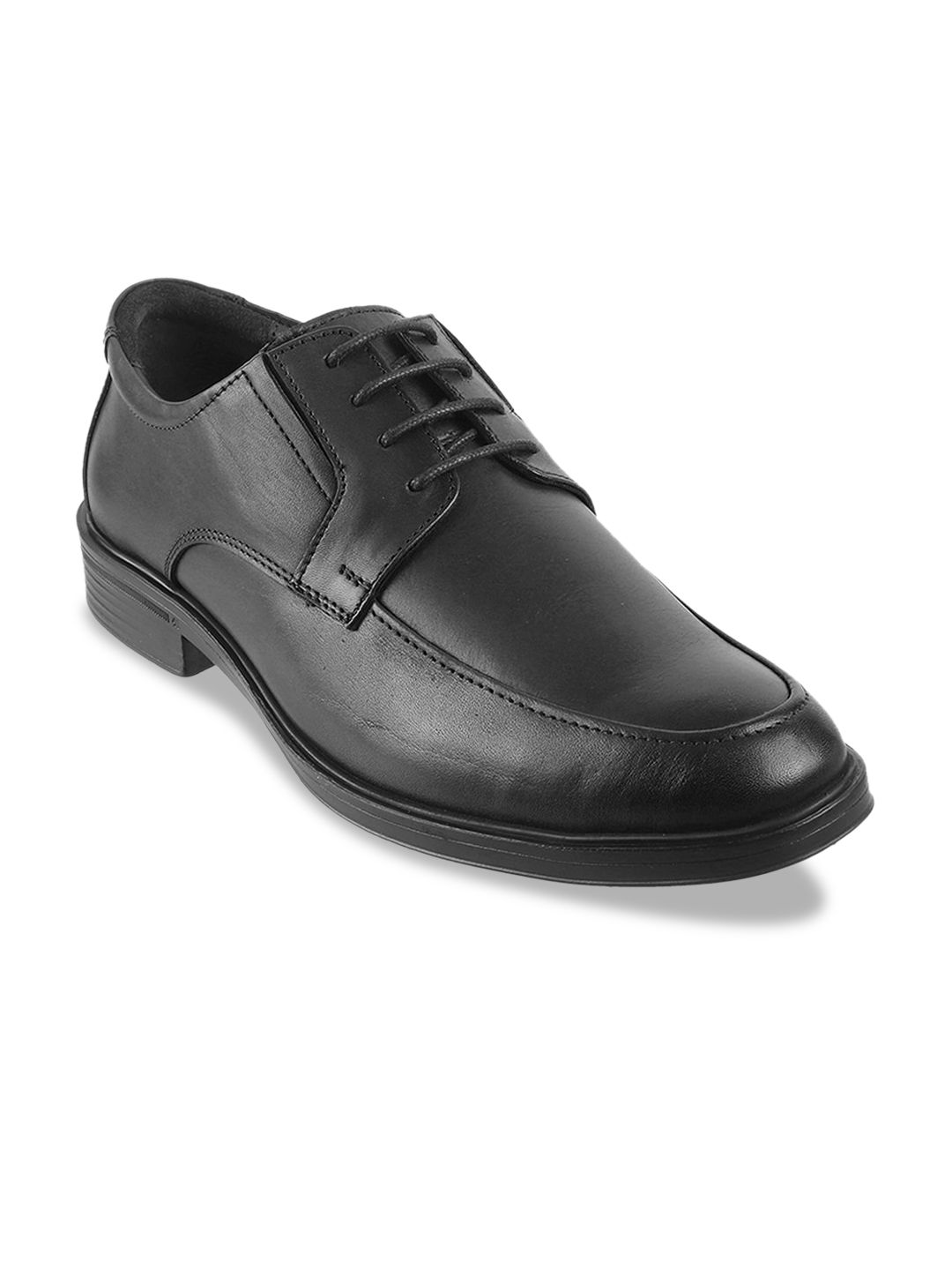 Metro Men Black Soild Leather Formal Derbys