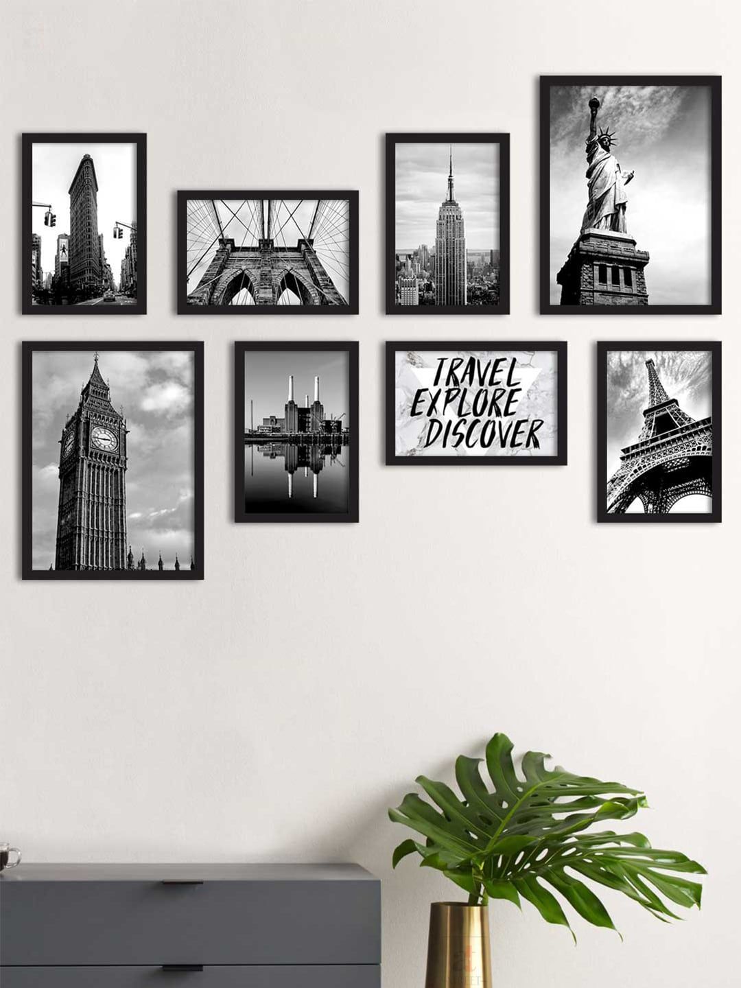 Art Street Set Of 8 Grey & Black Printed Wall Art Price in India