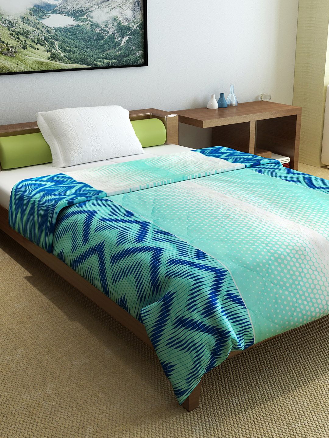 Divine Casa Sea Green Abstract Mild Winter 150 GSM Reversible Single Bed Comforter Price in India
