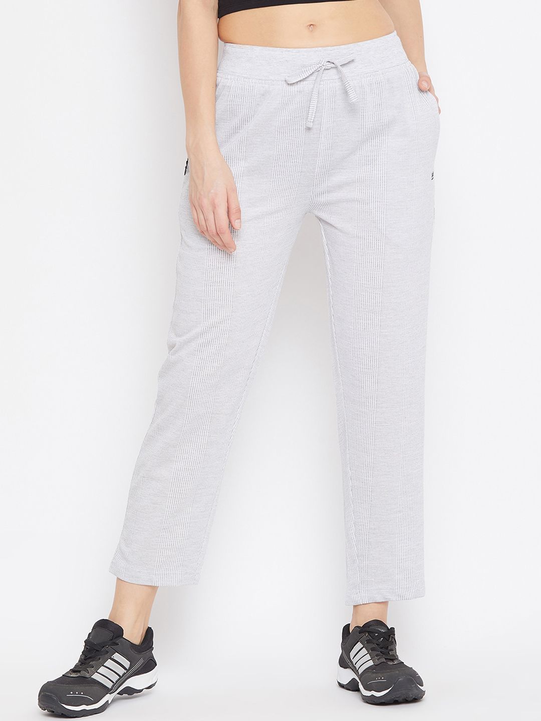 Okane Women Off-White Self Design Cropped Track Pants Price in India