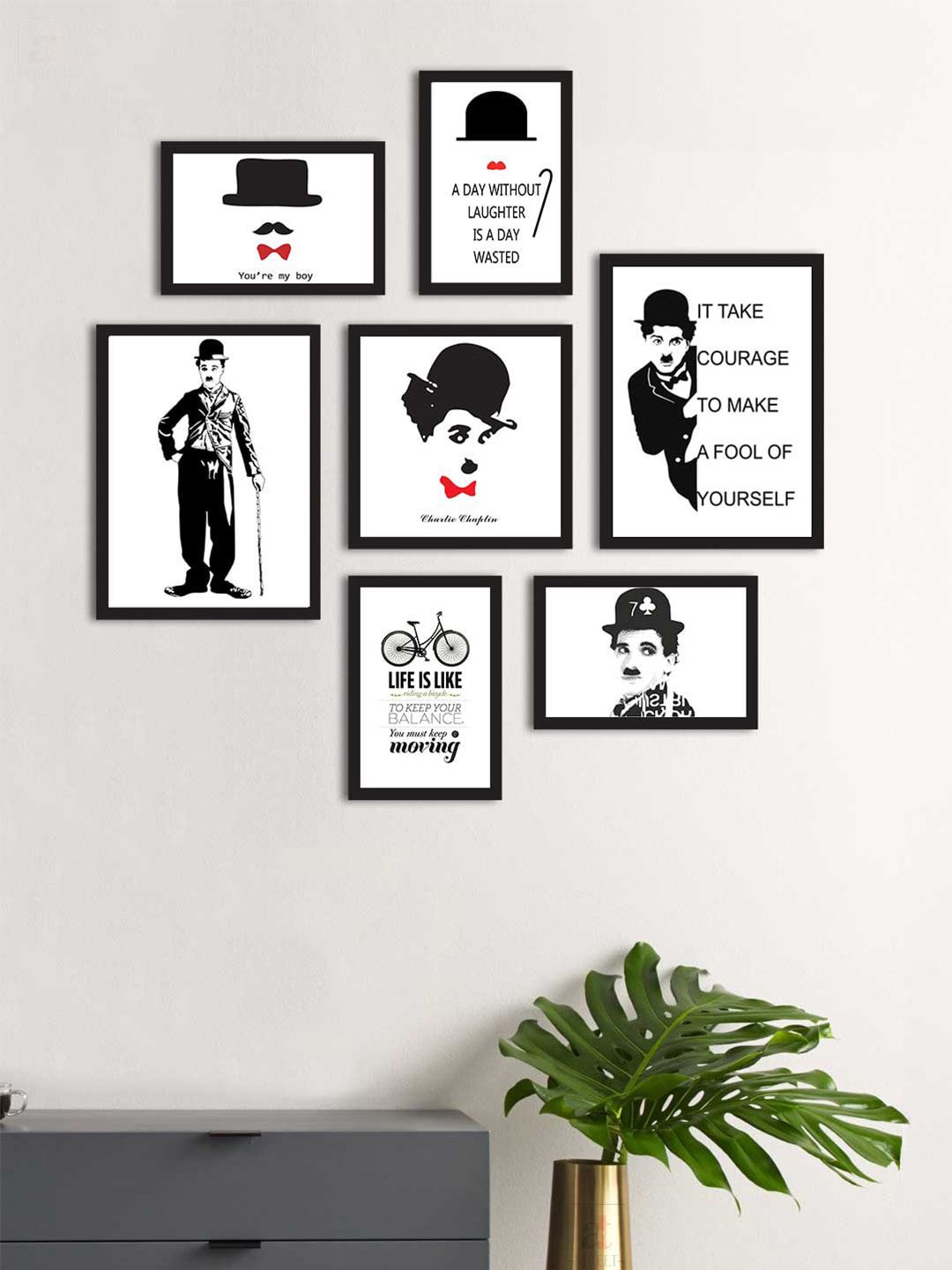 Art Street Set Of 7 White & Black Printed Framed Wall Art Price in India