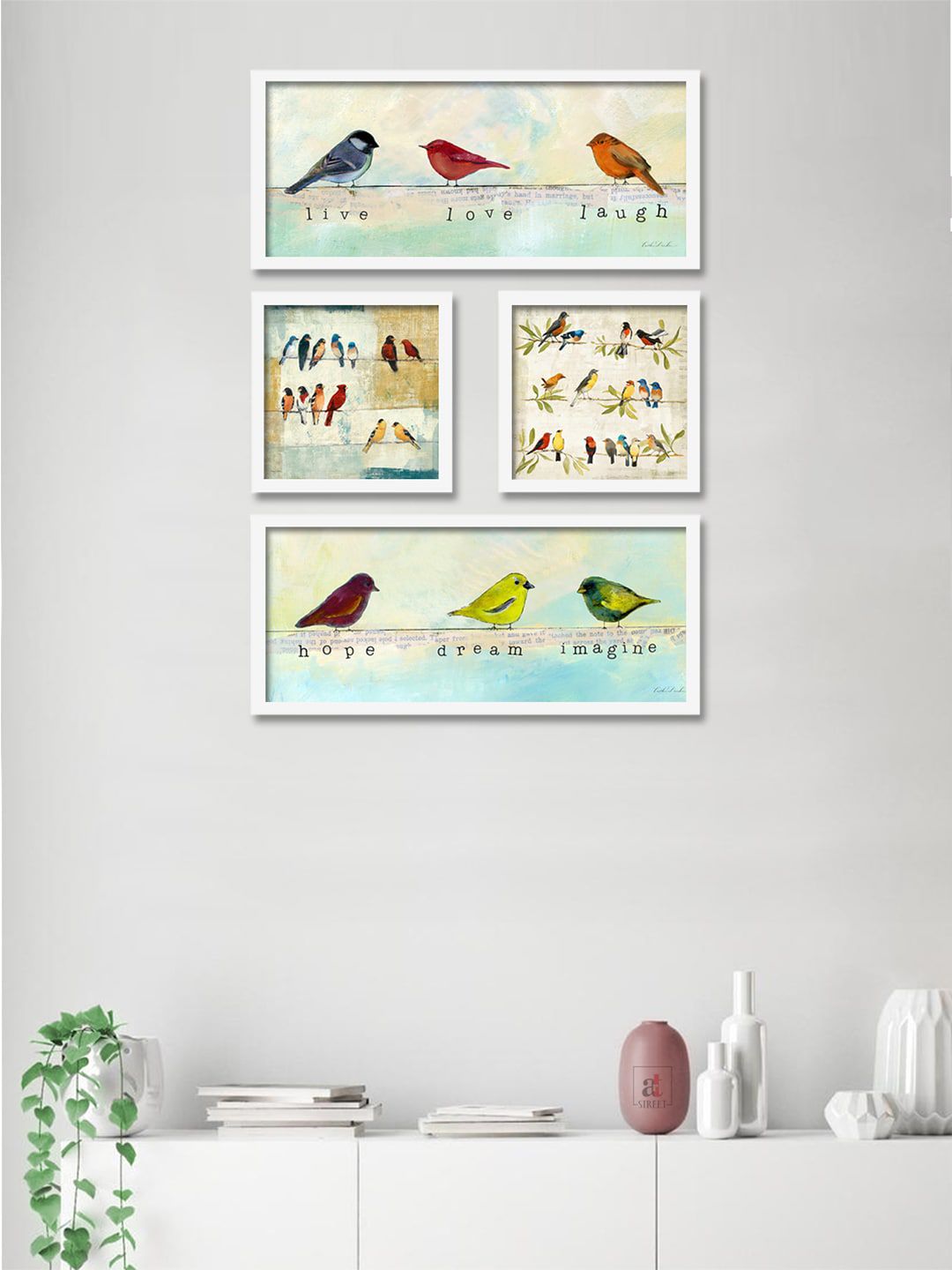 Art Street Set Of 4 Blue & Maroon Birds Theme Framed Paintings Price in India