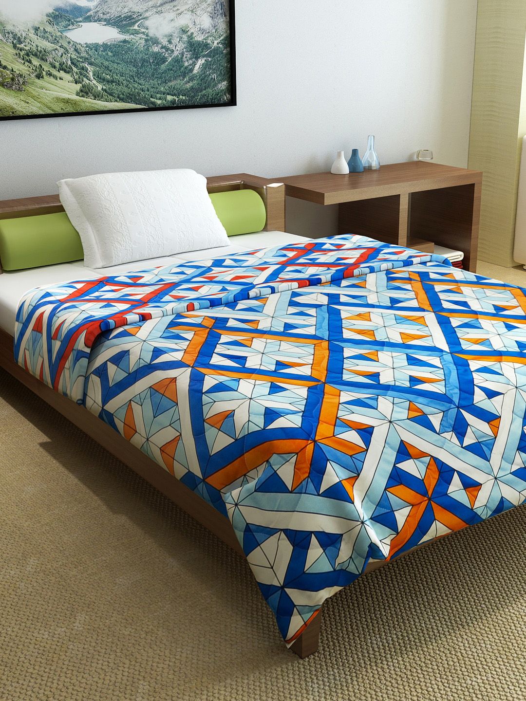 Divine Casa Blue & Orange Abstract Mild Winter 150 GSM Single Bed Comforter Price in India