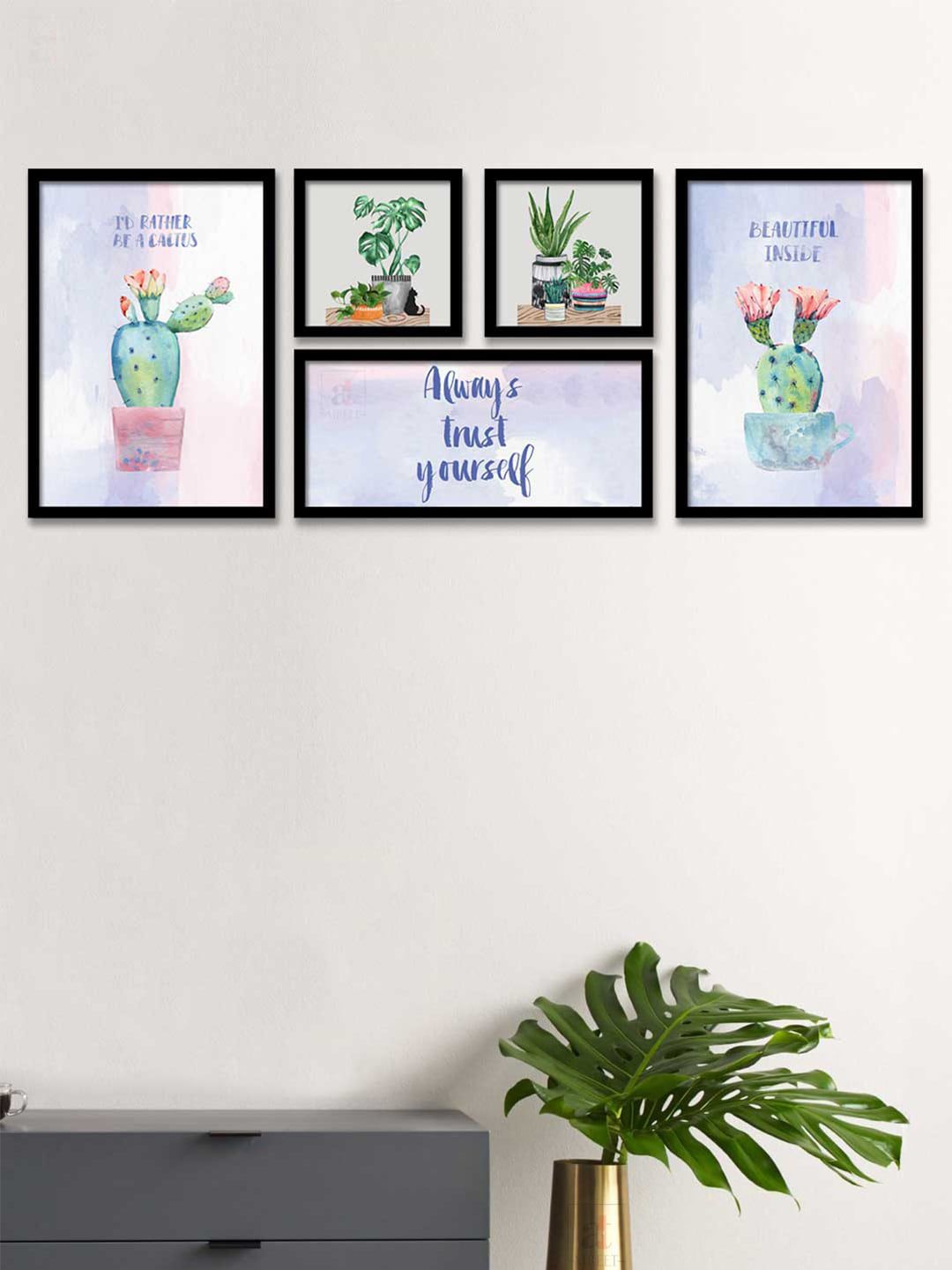 Art Street Set Of 5 Blue & Green Botanical Theme Framed Paintings Price in India