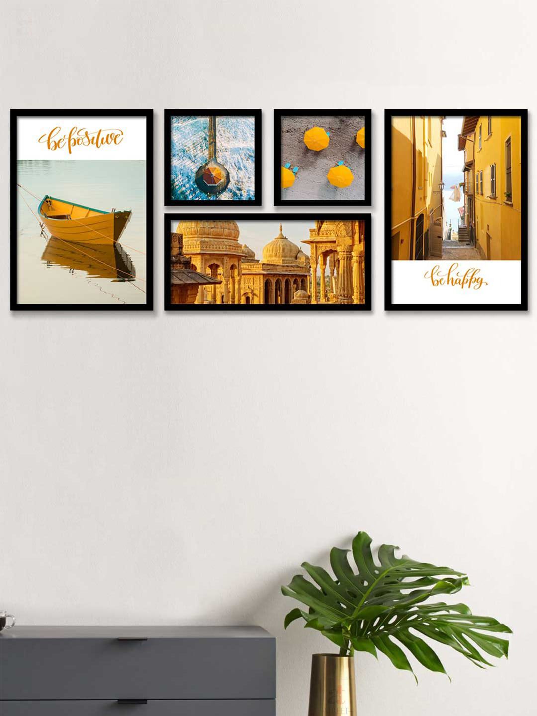 Art Street Set Of 5 Yellow & White Photography Printed Wall Art Price in India