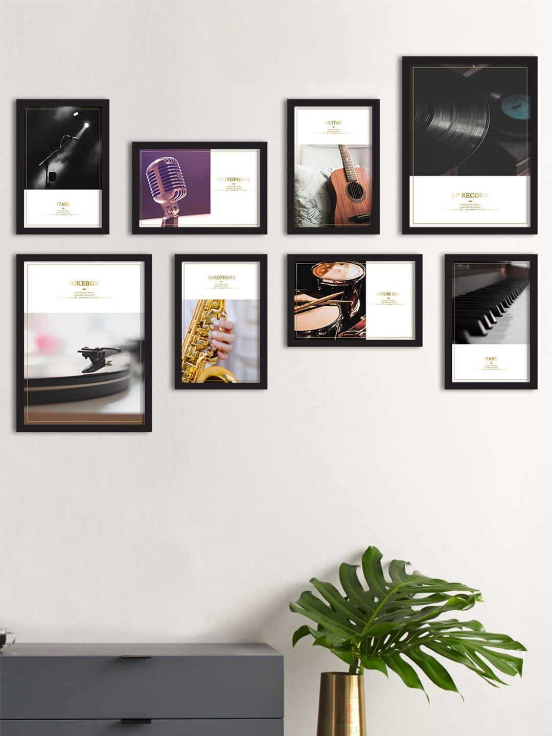 Art Street Set Of 8 White & Black Printed Framed Wall Art Price in India