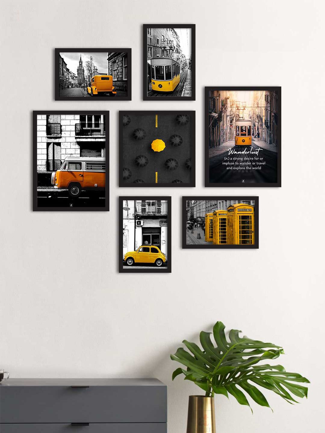Art Street Set Of 7 Black & Grey Printed Framed Wall Art Price in India