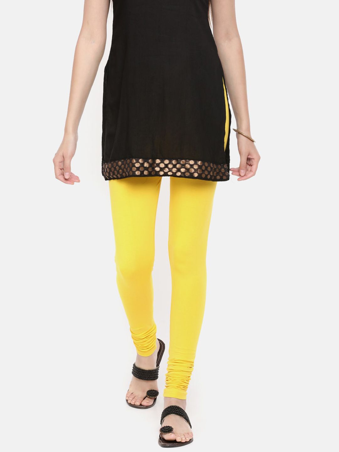 De Moza Women Yellow Solid Churidar-Length Leggings Price in India