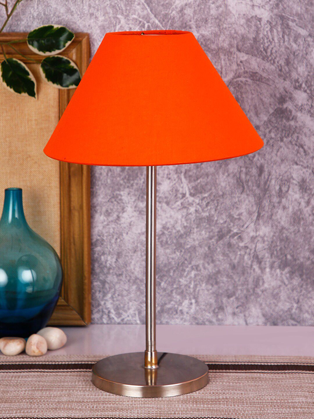 Devansh Orange & Silver-Toned Solid Traditional Bedside Standard Lamp Price in India