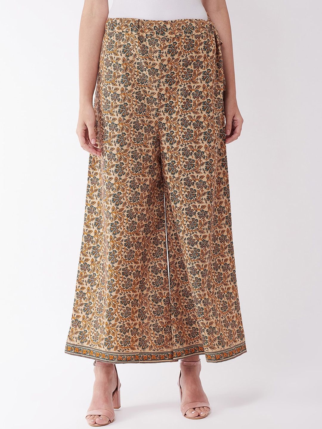 InWeave Women Brown & Black Printed Wide Leg Palazzos Price in India