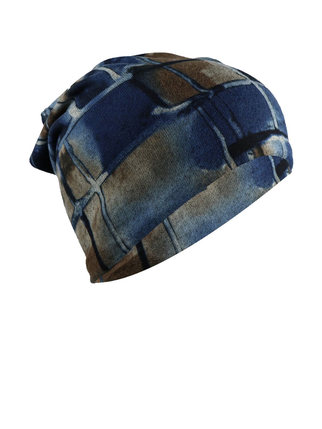 iSWEVEN Unisex Blue & Brown Printed Beanie Price in India