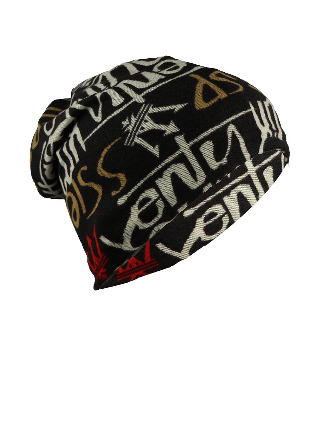 iSWEVEN Unisex Black & Red Printed Beanie Price in India