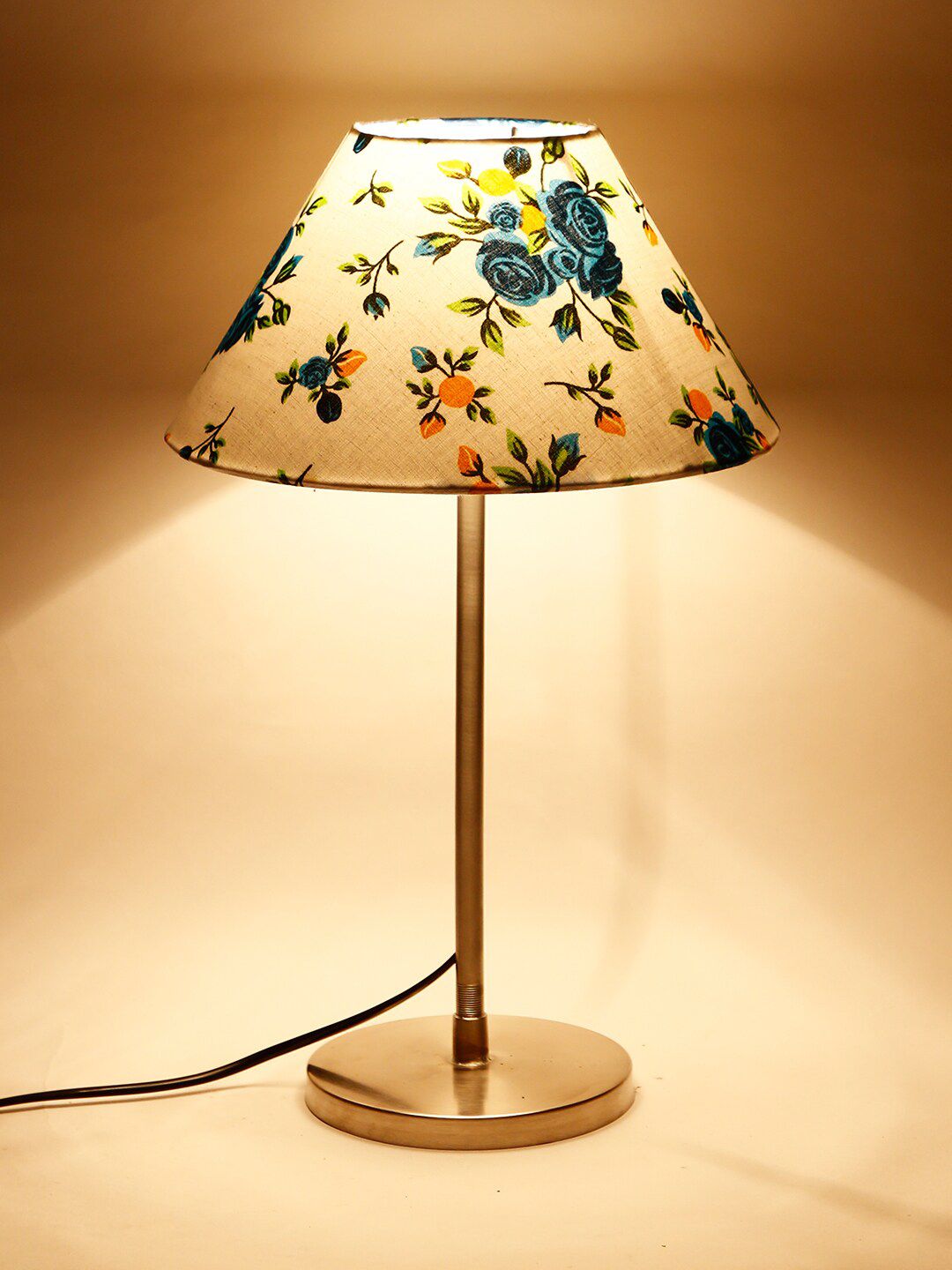 Devansh Conical Warm Yellow Metal Frustum Printed High Quality Electrical Table Lamps