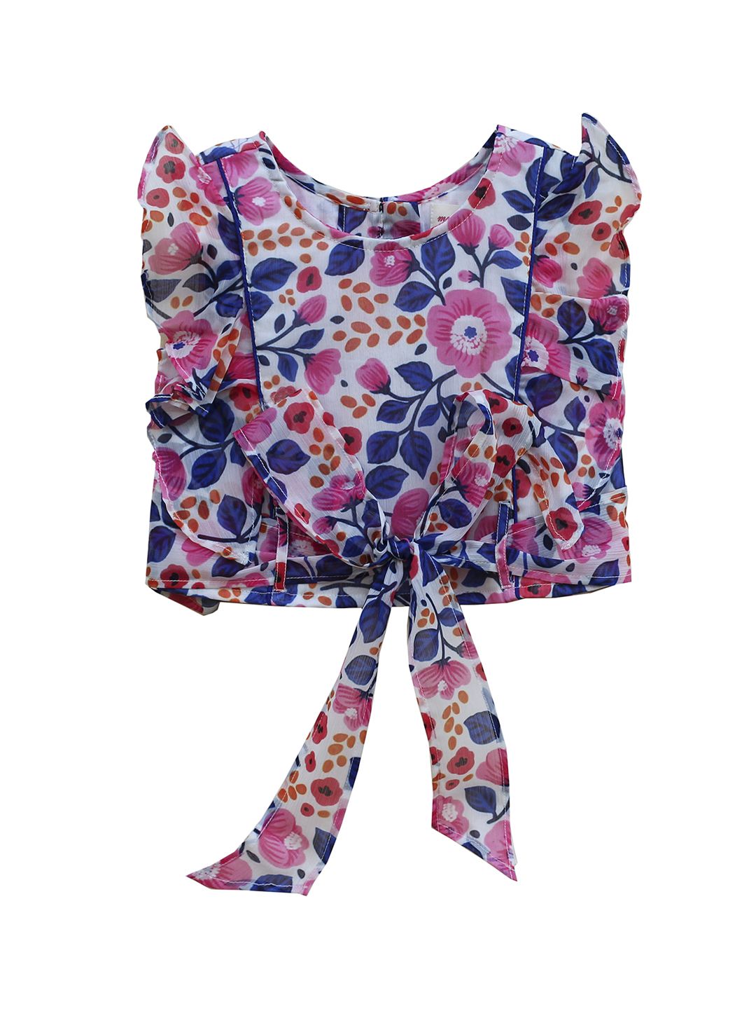 My Little Lambs Blue Floral Printed Chiffon Top Price in India