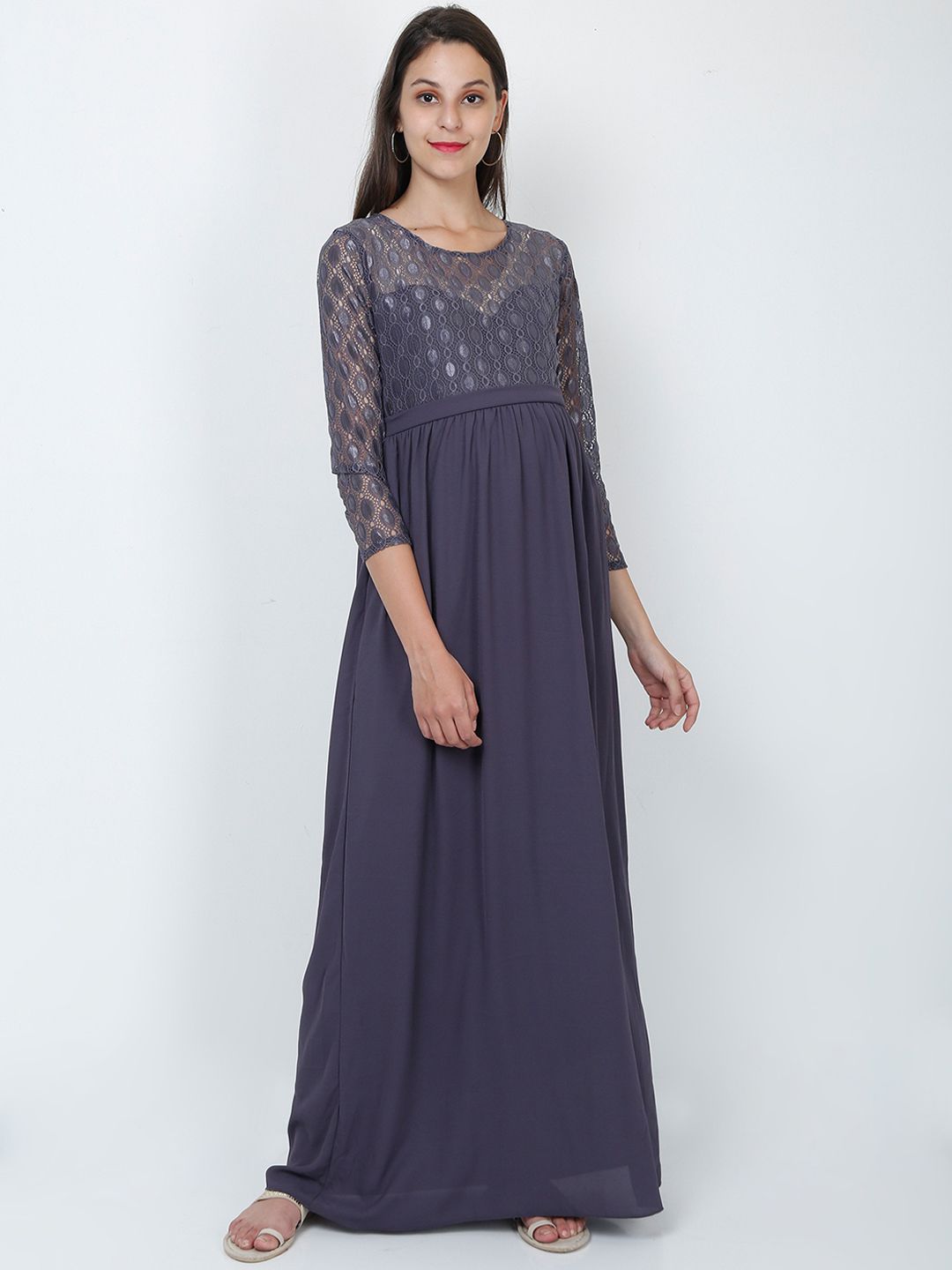 The Mom Store Women Grey Embellished Maxi Dress