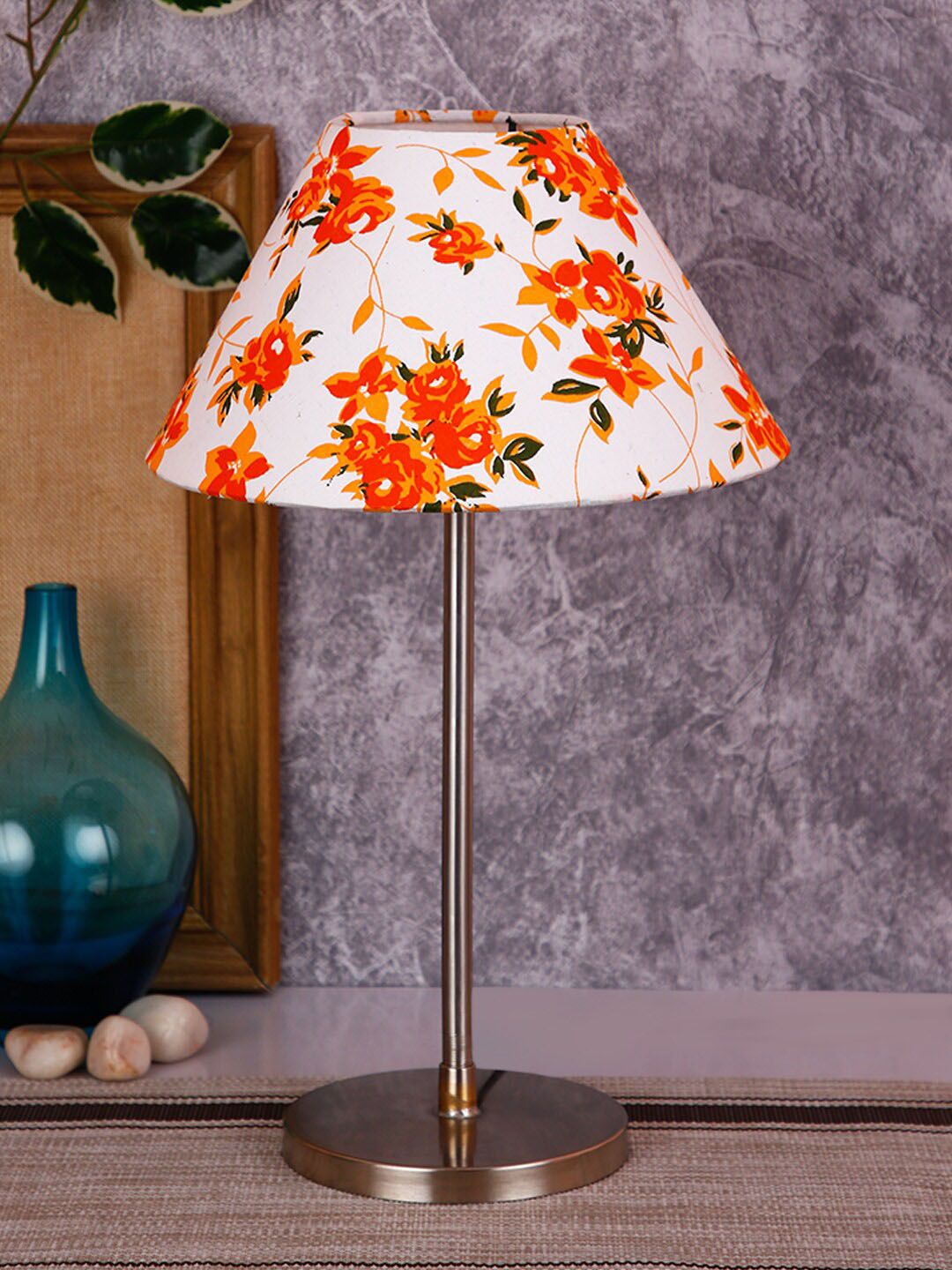 Devansh Conical Warm Yellow Metal Frustum Printed High Quality Electrical Table Lamps