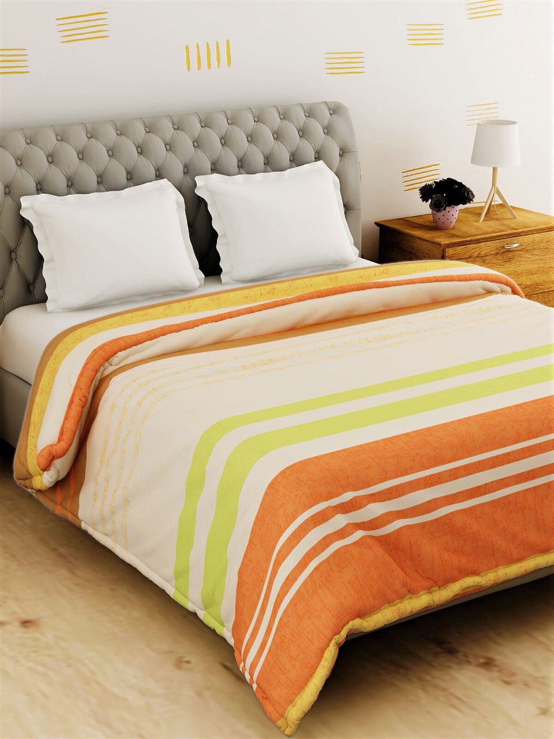 Salona Bichona Orange & Brown Striped AC Room 120 GSM Double Bed Comforter Price in India