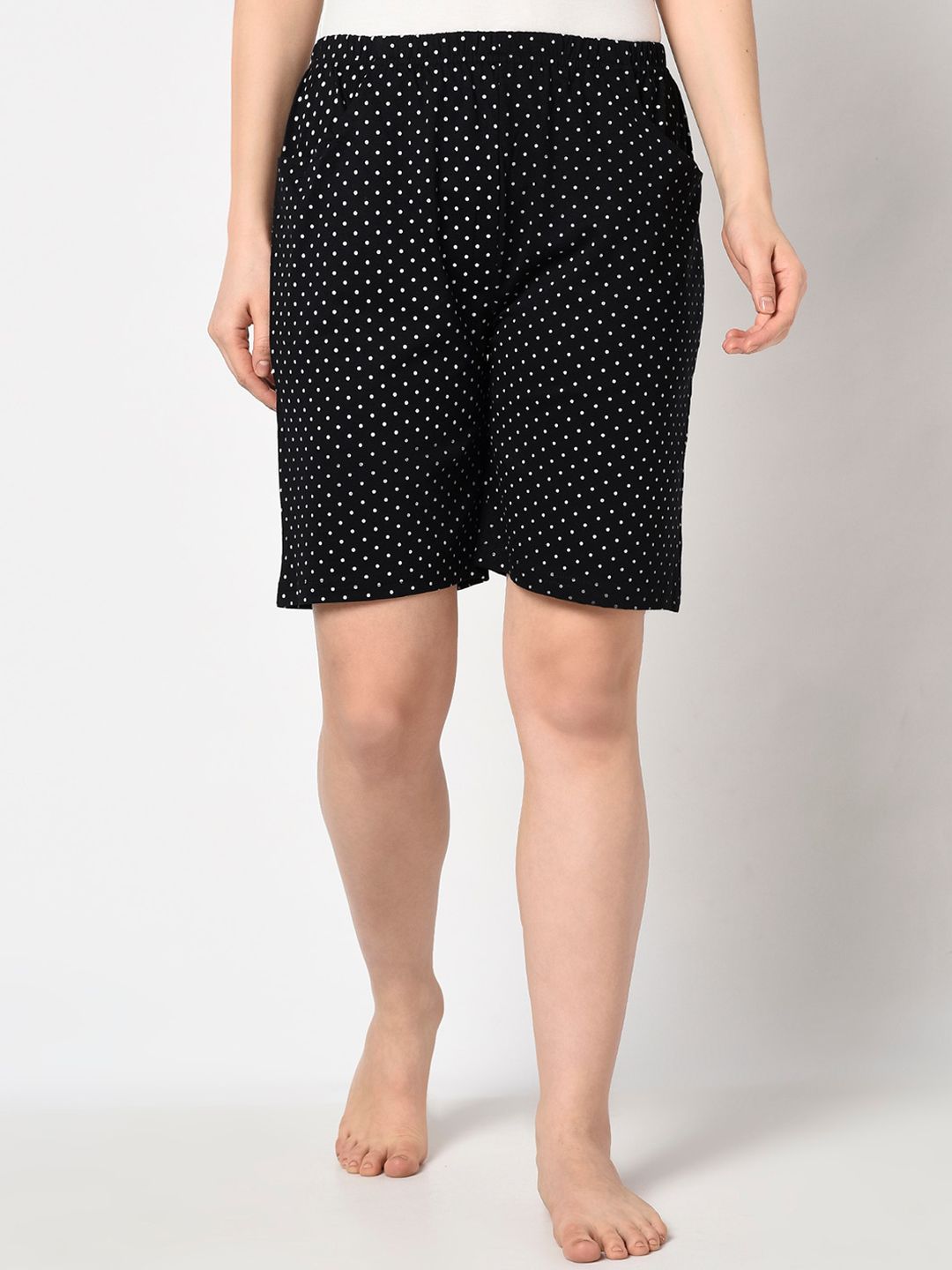 Espresso Women Black Elastic Waist Polka Dots Printed Pyjama Shorts Price in India