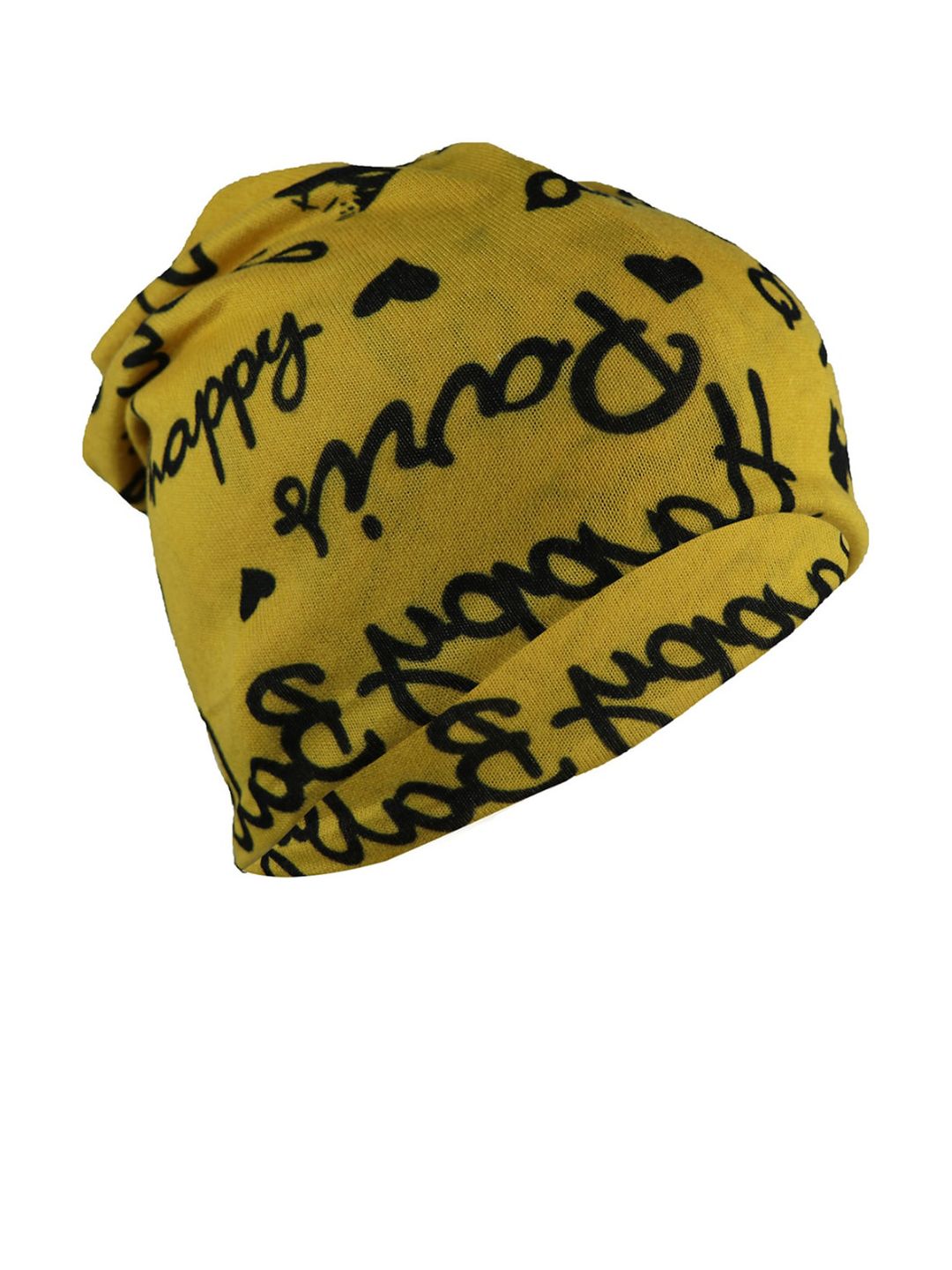 iSWEVEN Unisex Yellow & Black Printed Beanie Price in India