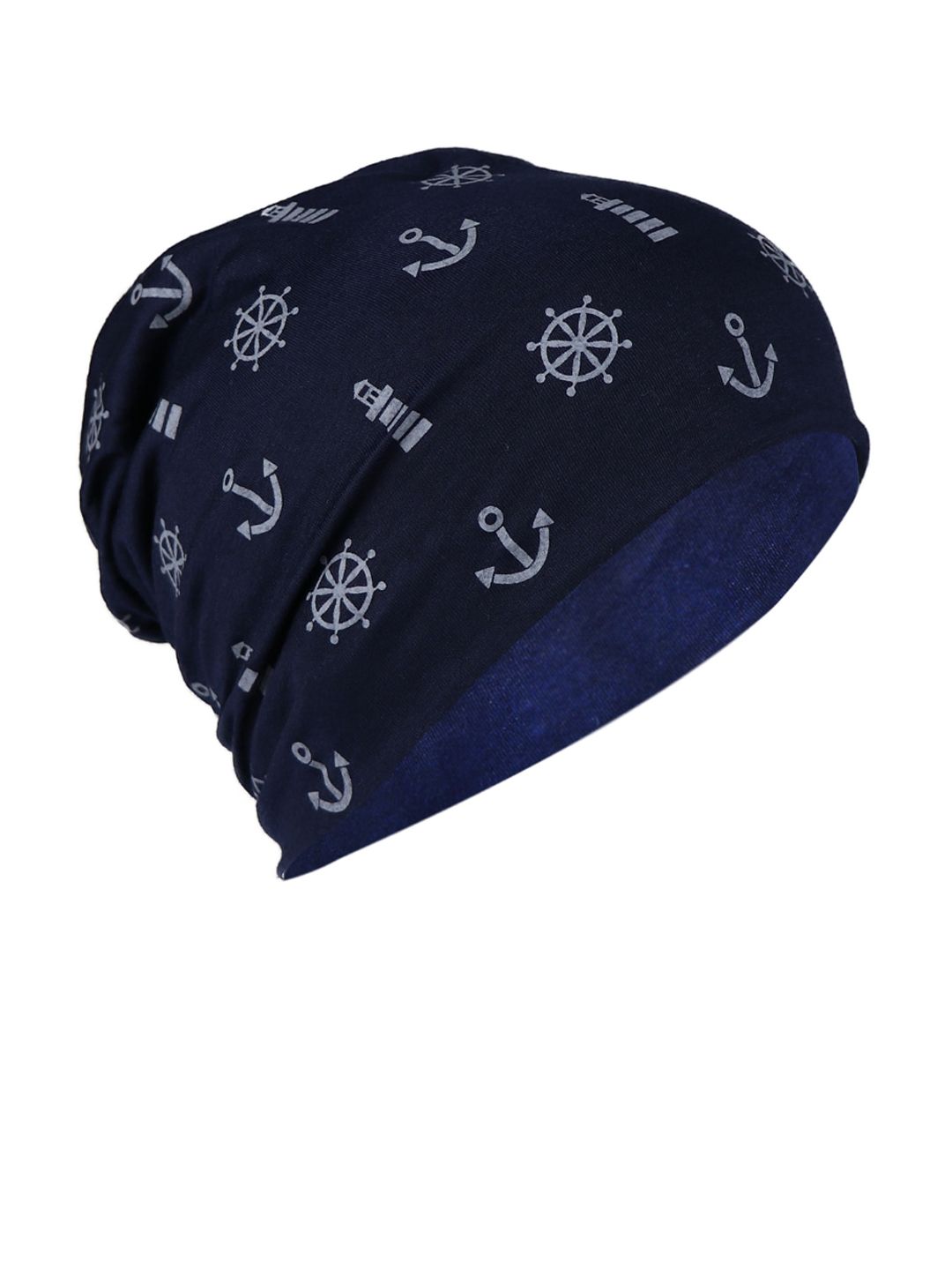 iSWEVEN Unisex Navy Blue & Grey Printed Beanie Price in India