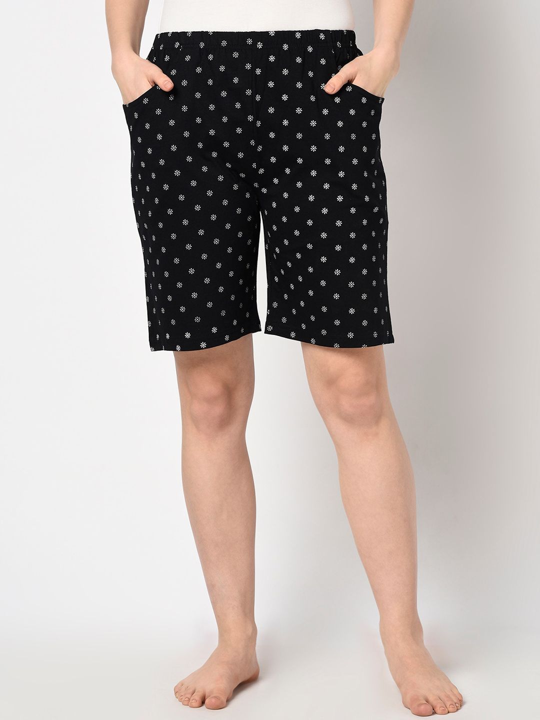 Espresso Women Black Elastic Waist Flower Printed Pyjama Shorts Price in India