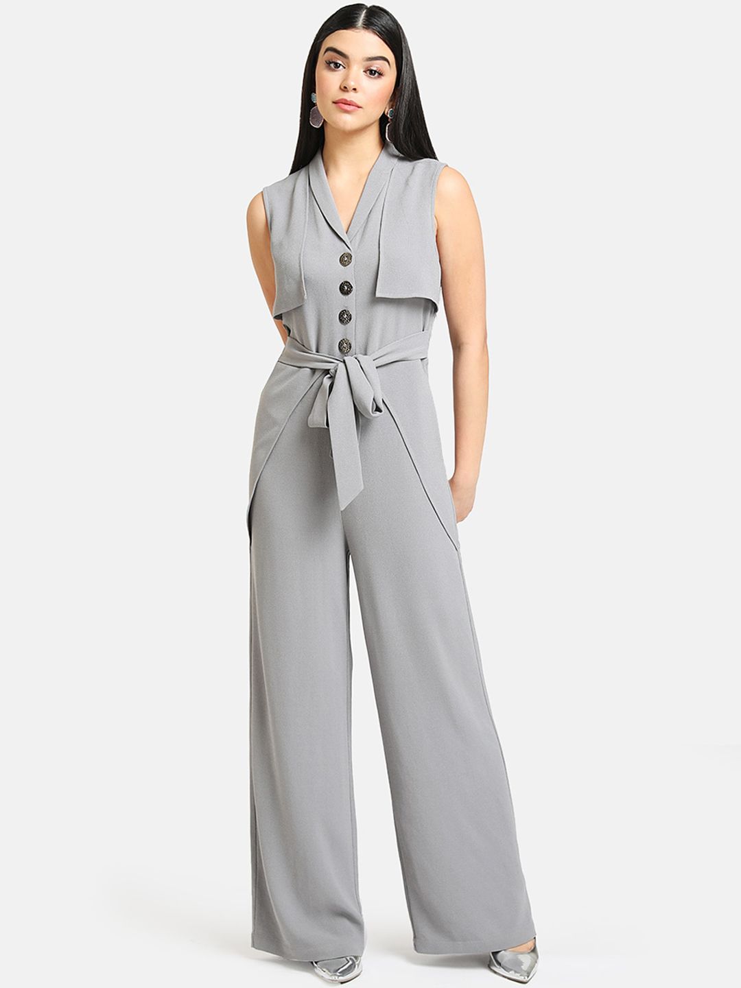 Kazo Women Grey Solid Basic Jumpsuit Price in India