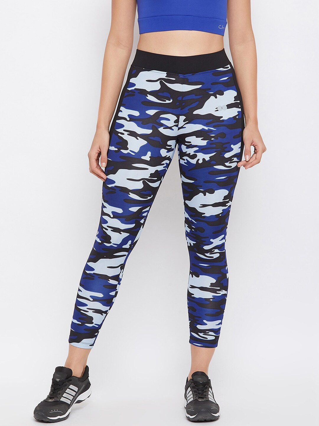 Clovia Women Blue & Black Camouflage Printed Ankle-Length Tights Price in India