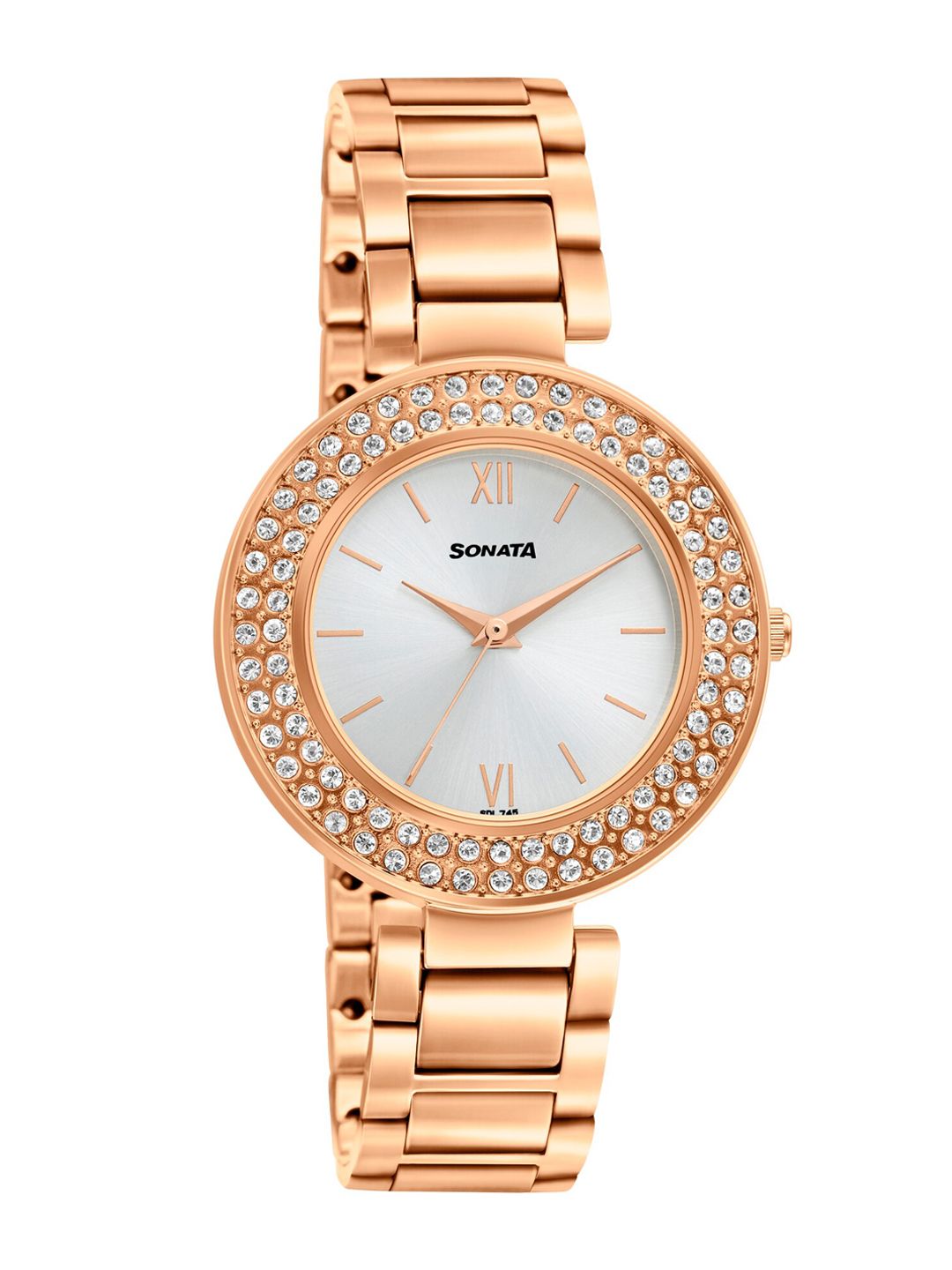 Sonata Women Silver-Toned & Rose Gold Analogue Watch 87033WM02 Price in India