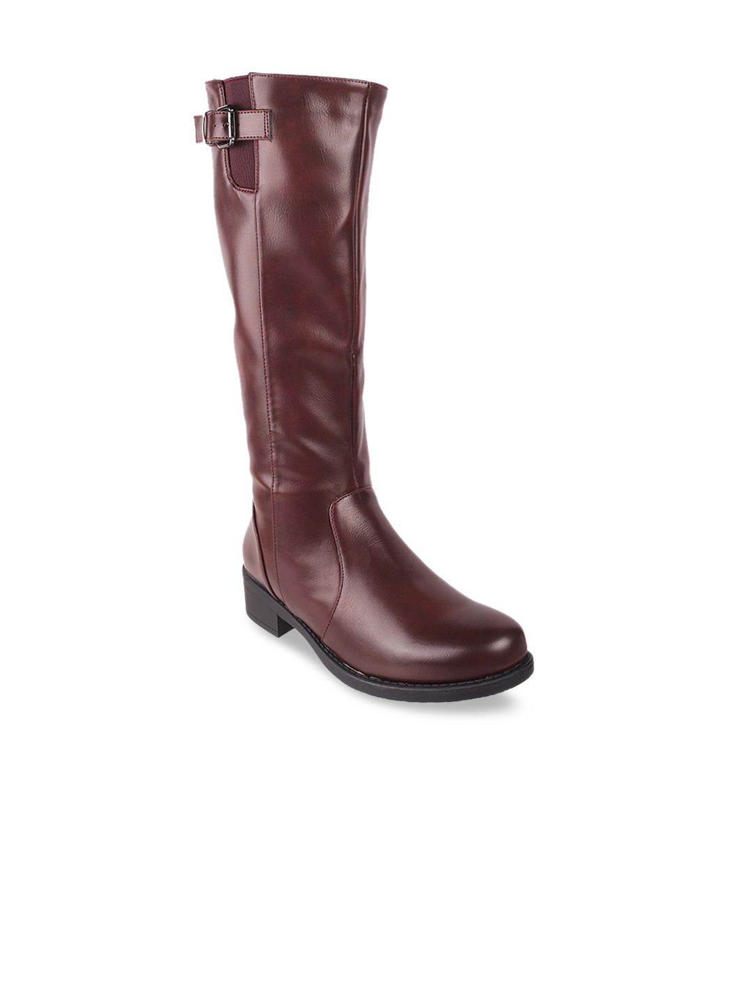 Metro Women Maroon Solid Heeled Boots Price in India