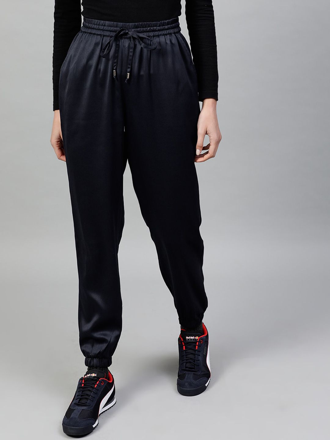 STREET 9 Women Navy Blue Regular Fit Solid Joggers Price in India
