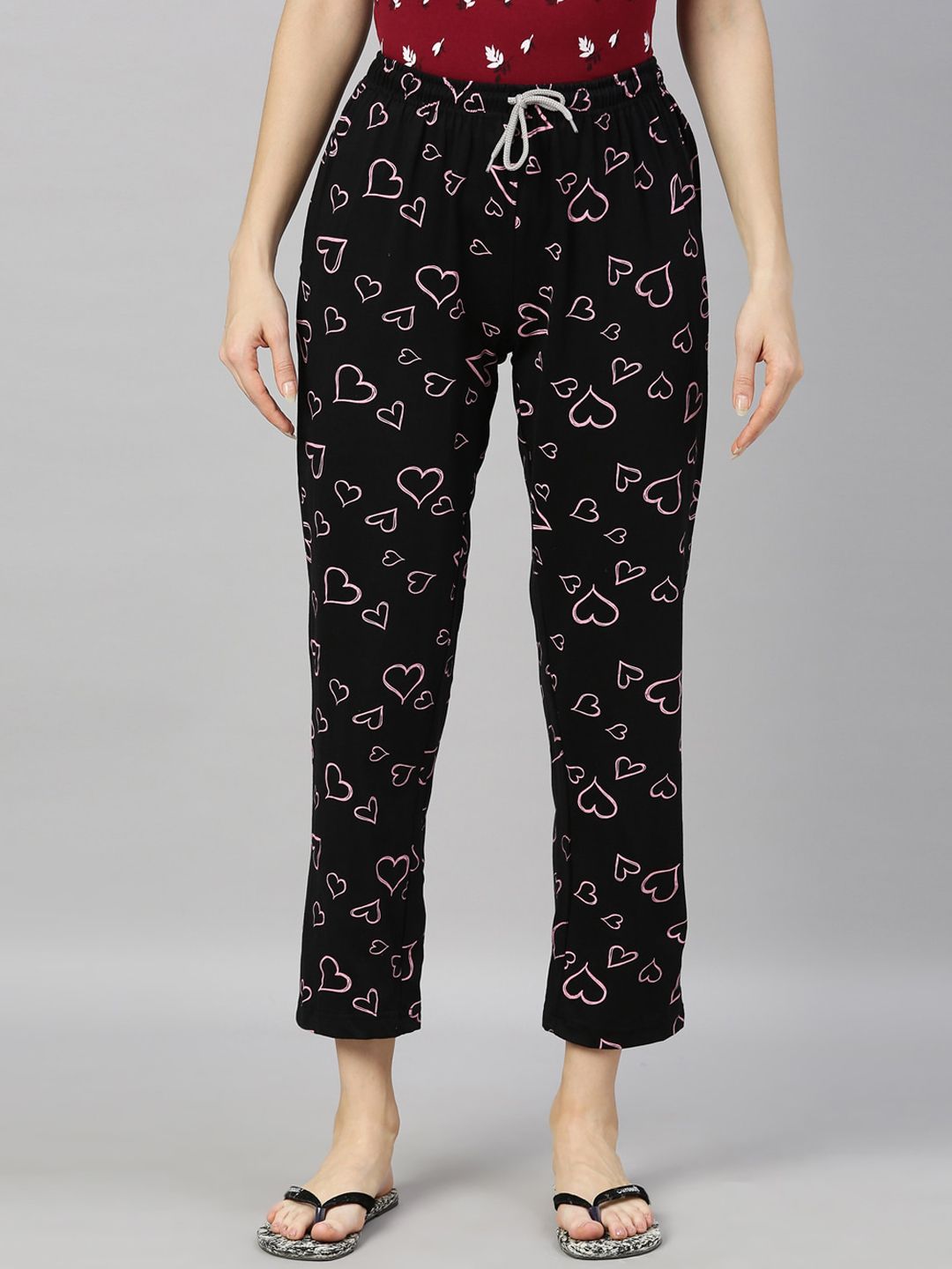 Kryptic Women Black & Pink Printed Lounge Pants Price in India