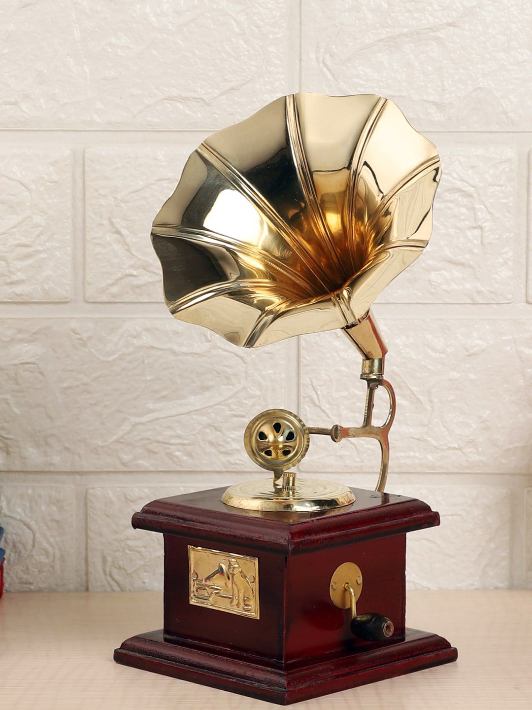 EXIM DECOR Gold-Toned & Brown Gramophone Showpiece Price in India