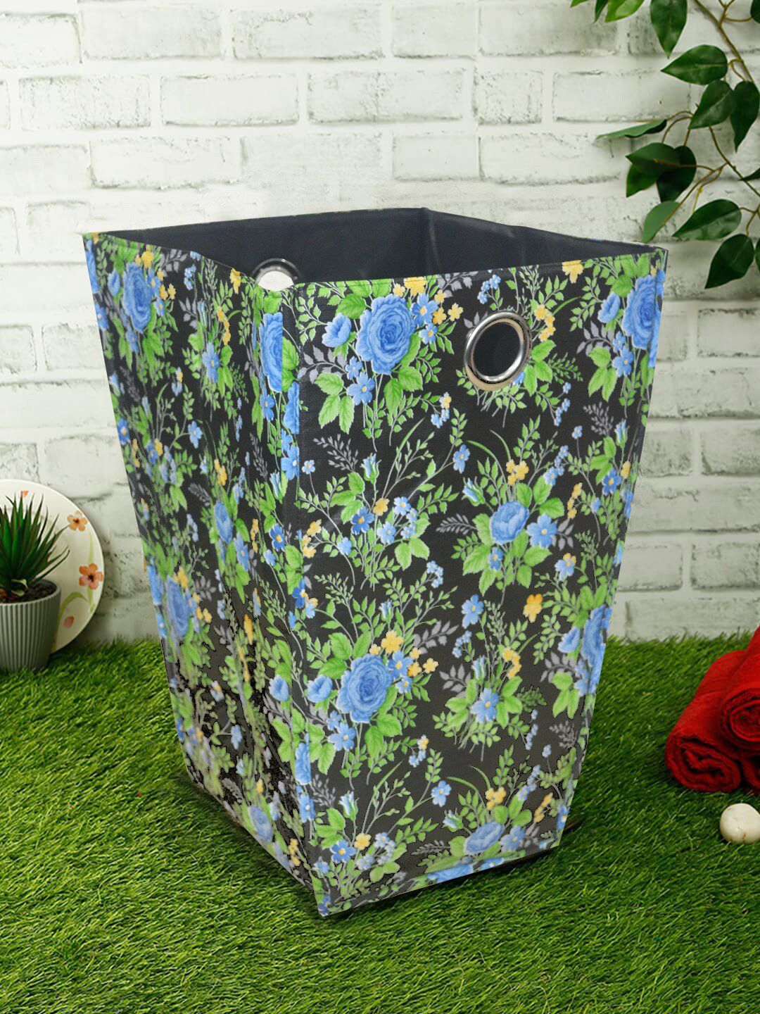 BIANCA Black & Green Floral Printed Foldable Laundry Bag Price in India