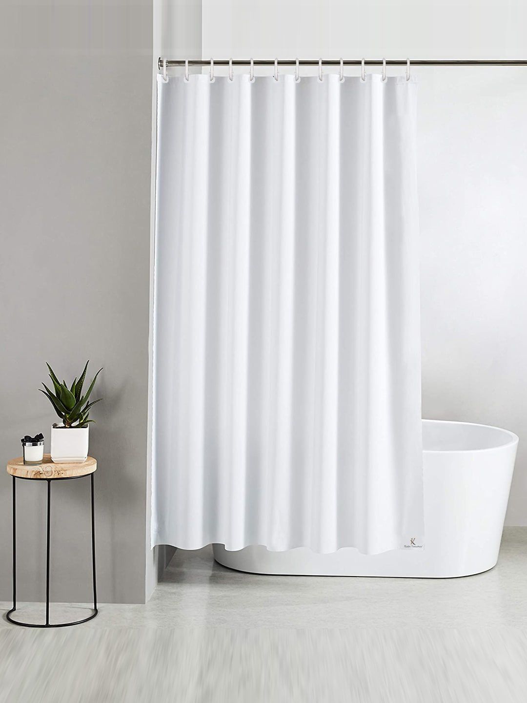 Kuber Industries White Solid Shower Curtain With Hooks
