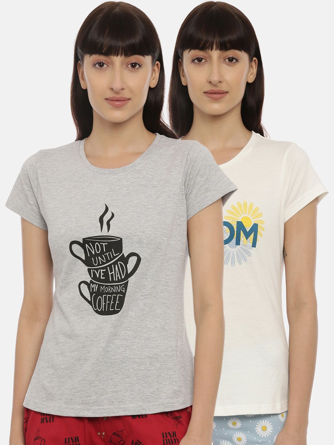 Curare Women Pack Of 2 Printed Cotton Lounge T-shirt Price in India