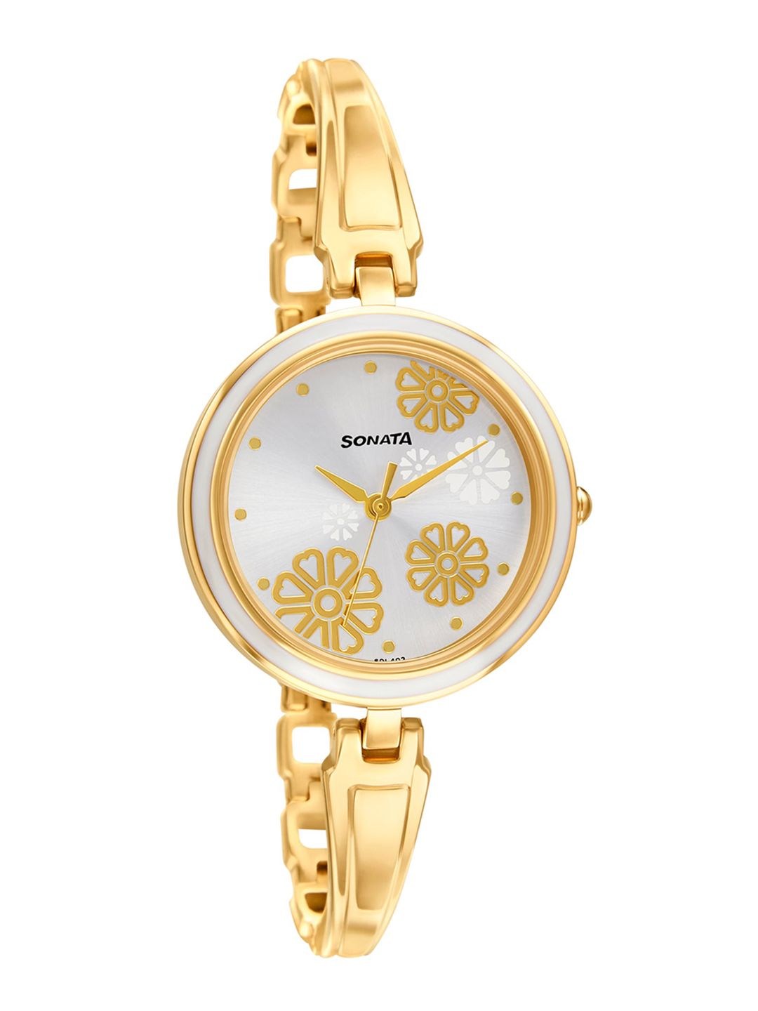 Sonata Women Gold-Toned Analogue Watch 8166YM01-Silver Price in India