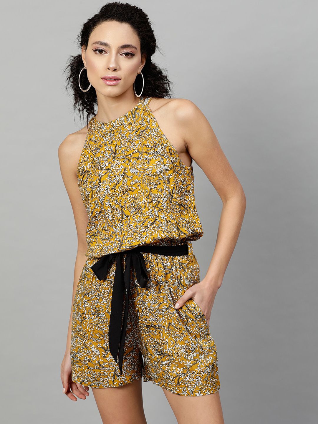 STREET 9 Women Yellow & Black Printed Playsuit Price in India