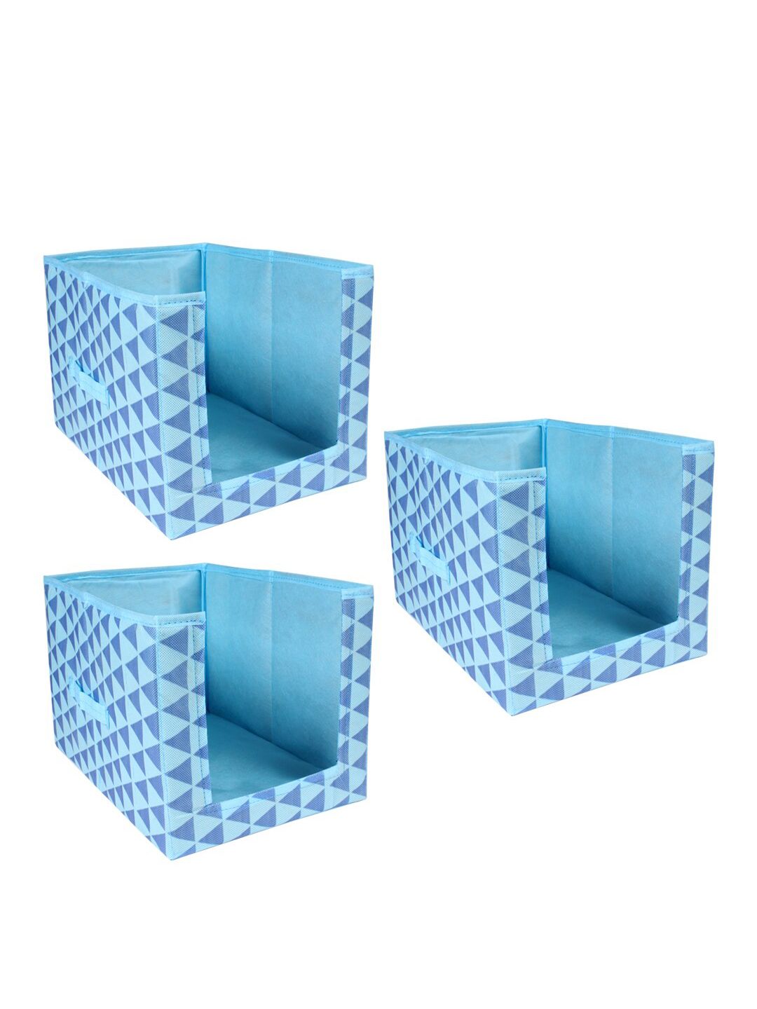 prettykrafts Set Of 3 Blue Geometric Printed Shirt Stacker Closet Organizer Price in India