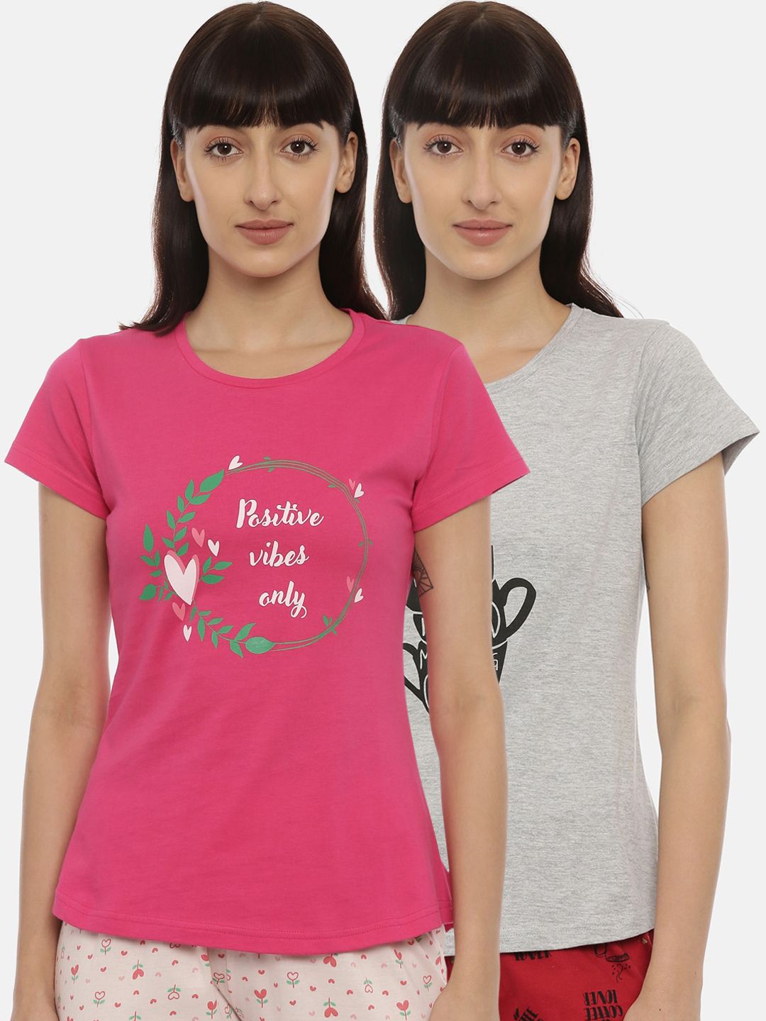 Curare Women Pack Of 2 Printed Lounge T-shirts Price in India