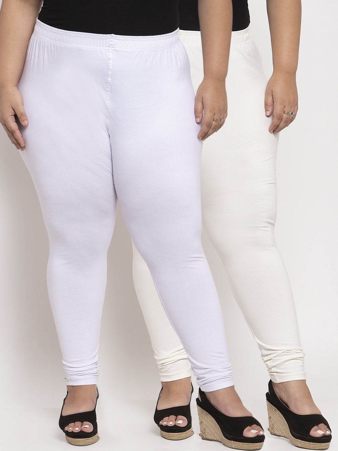 TAG 7 PLUS Women Pack Of 2 White Solid Plus Size Ankle-Length Leggings Price in India