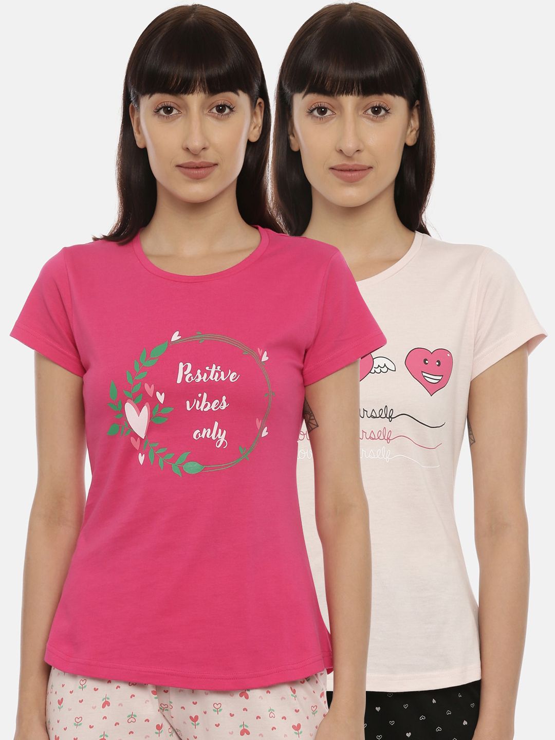 Curare Women Pack Of 2 Pink Printed Lounge T-shirts Price in India