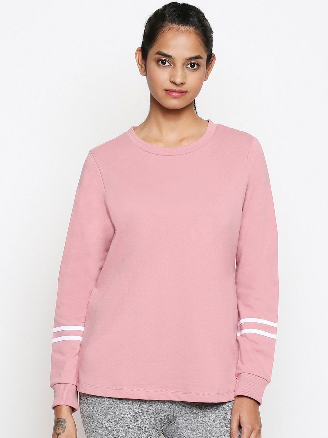 Ajile by Pantaloons Women Pink Solid Cotton Sweatshirt Price in India