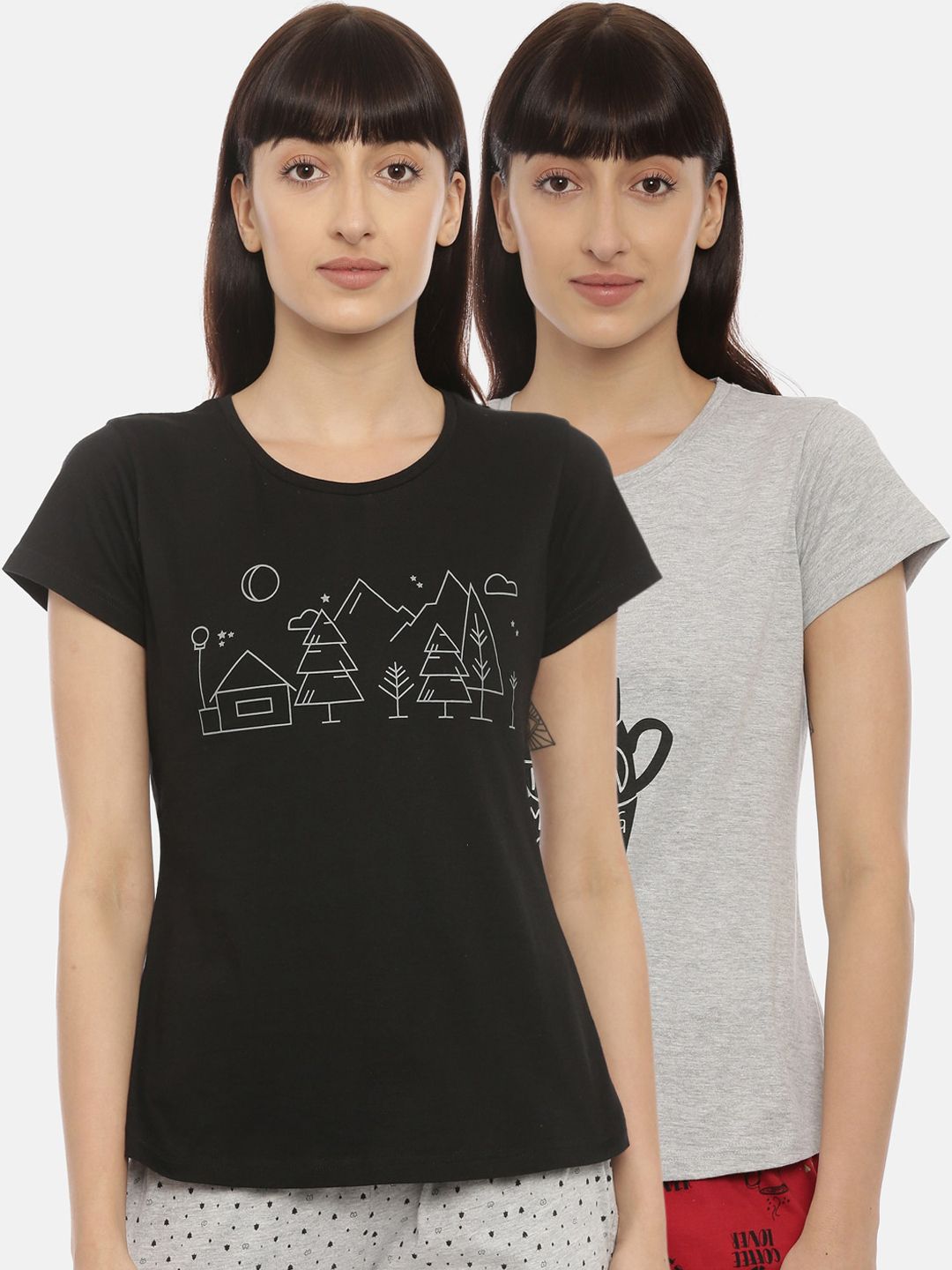 Curare Women Pack Of 2 Printed Lounge T-Shirts Price in India