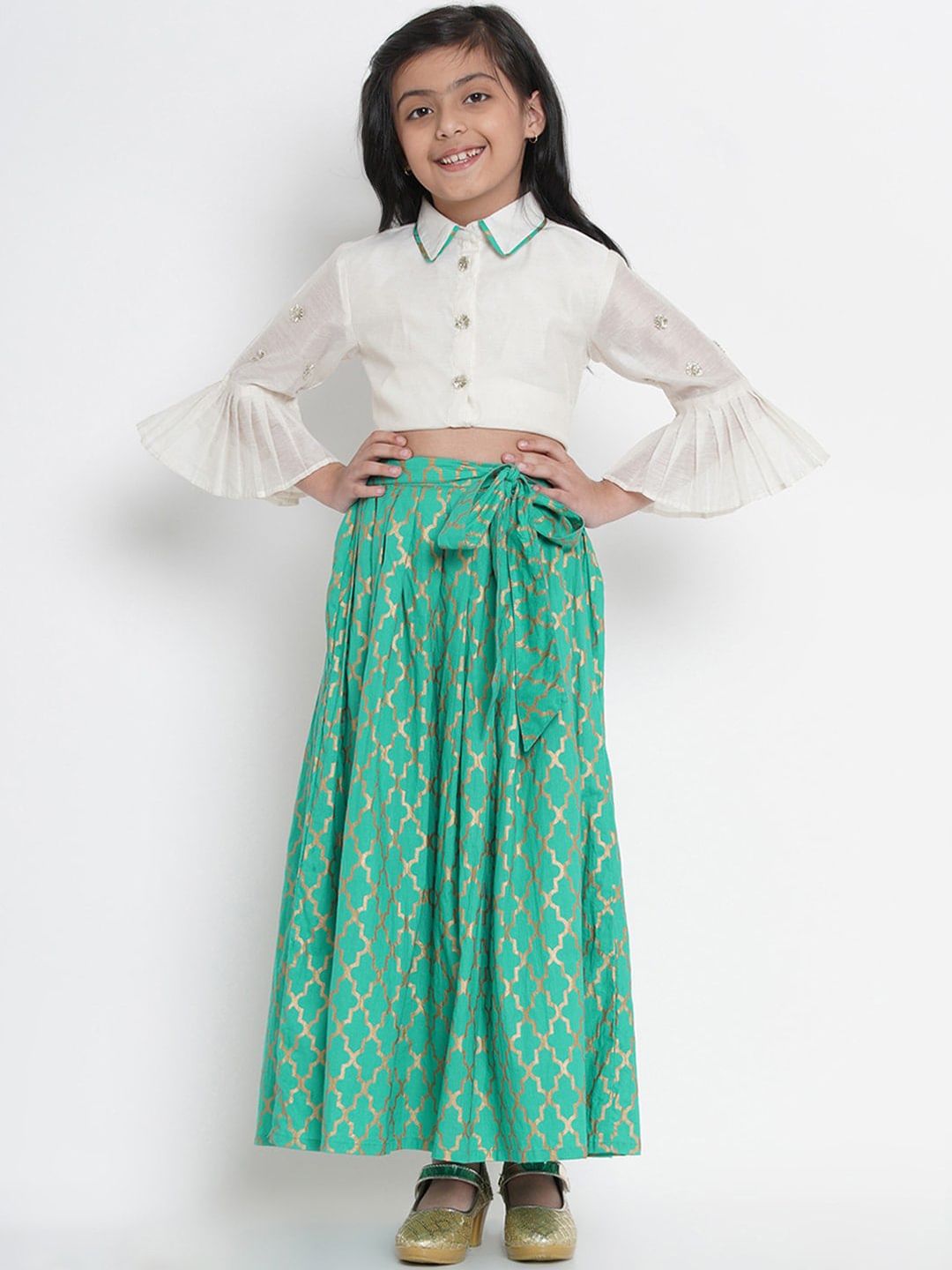 Bitiya by Bhama Green & Off White Ready to Wear Lehenga with Blouse