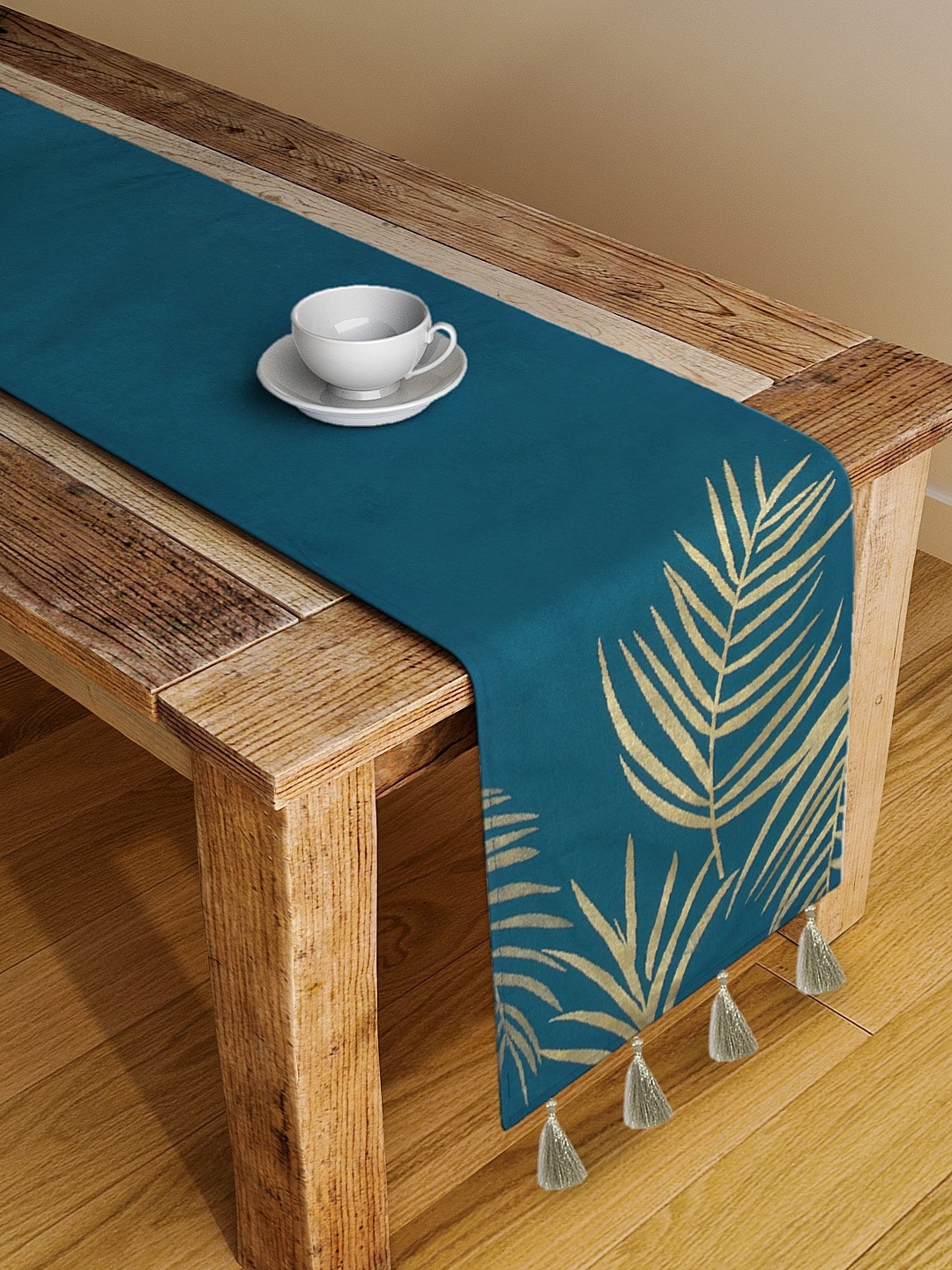 BLANC9 Blue & Gold-Toned Foil Printed Cotton Table Runners Price in India