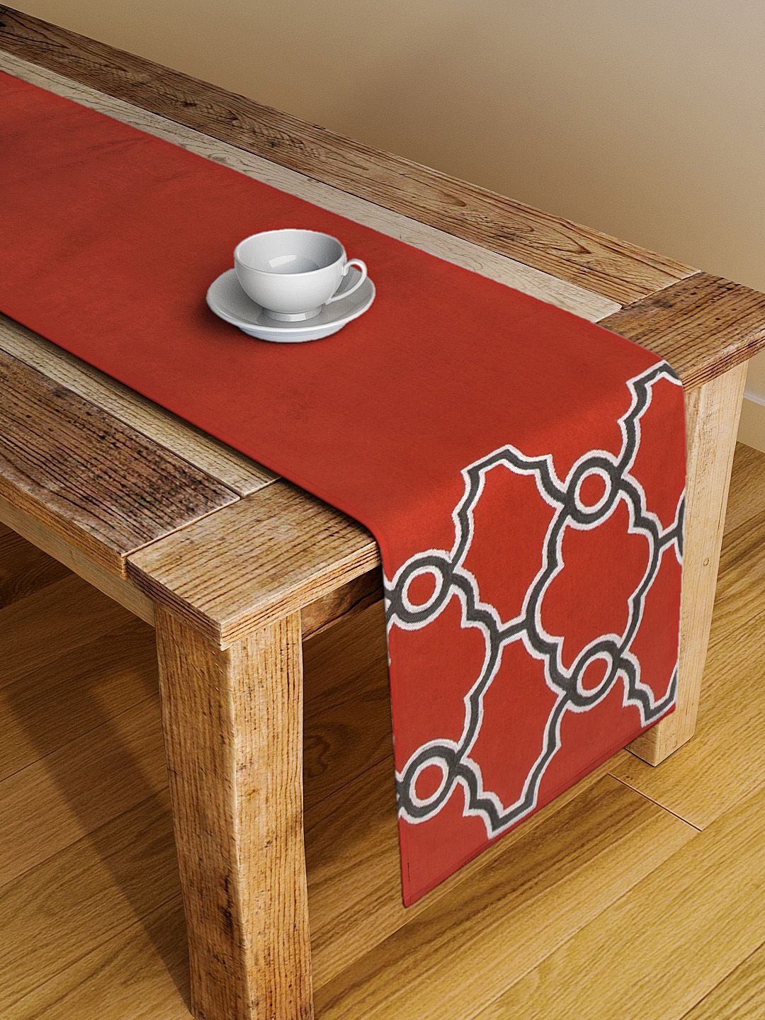 BLANC9 Red & Blue Embroidered Cotton Table Runner