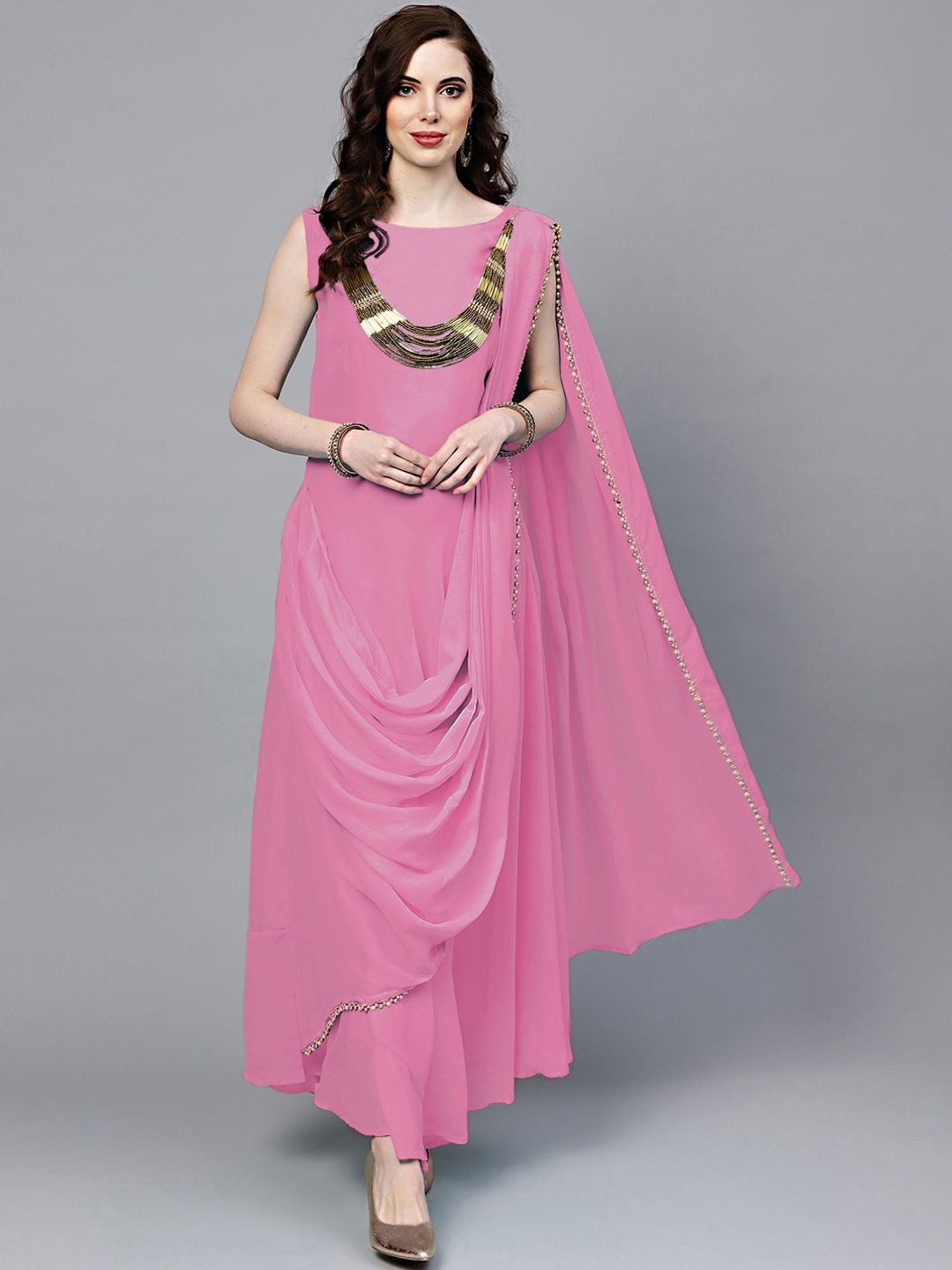 Chhabra 555 Women Pink Embellished Maxi Dress Price in India