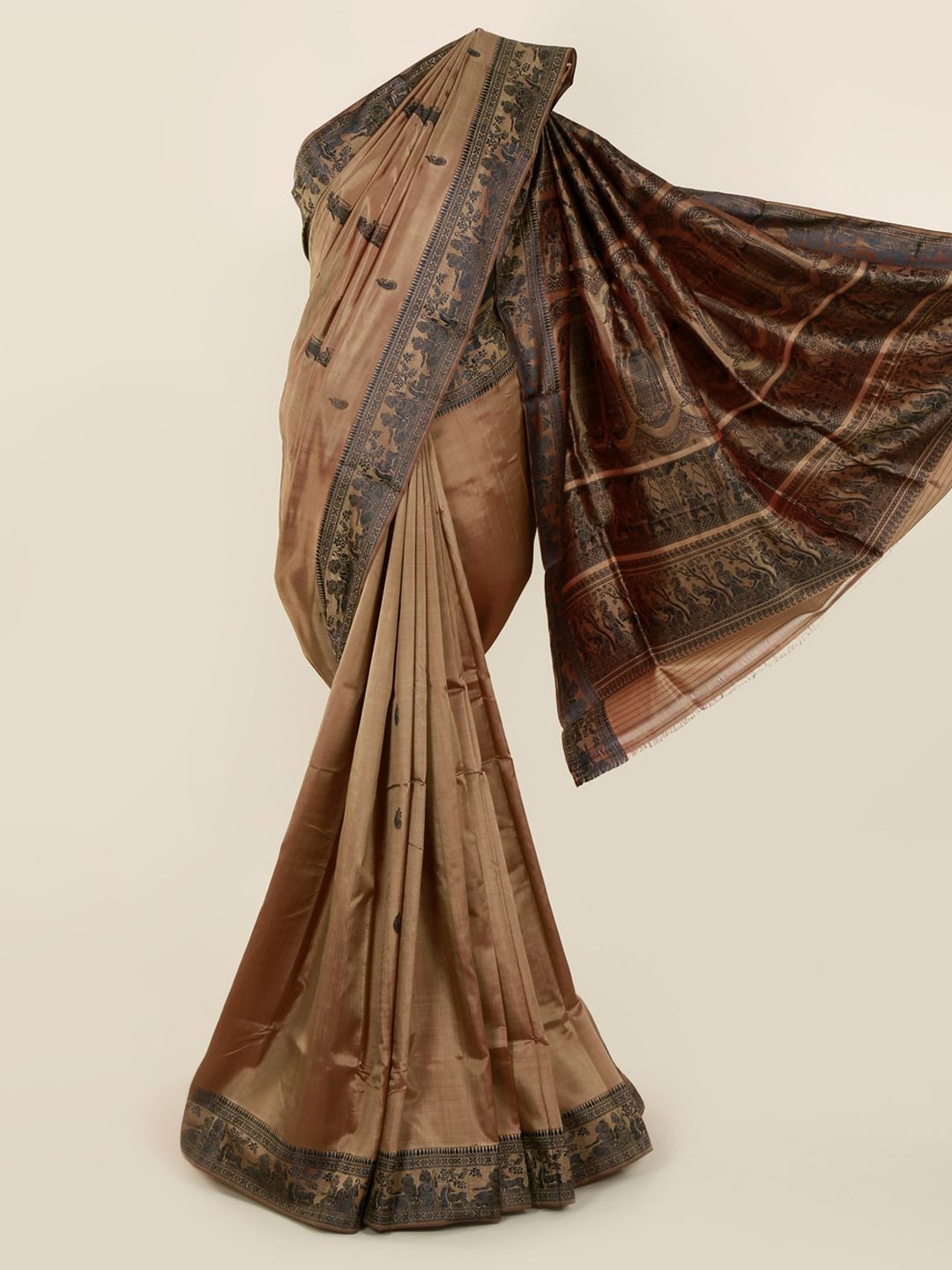 Pothys Brown Pure Silk Woven Design Baluchari Saree