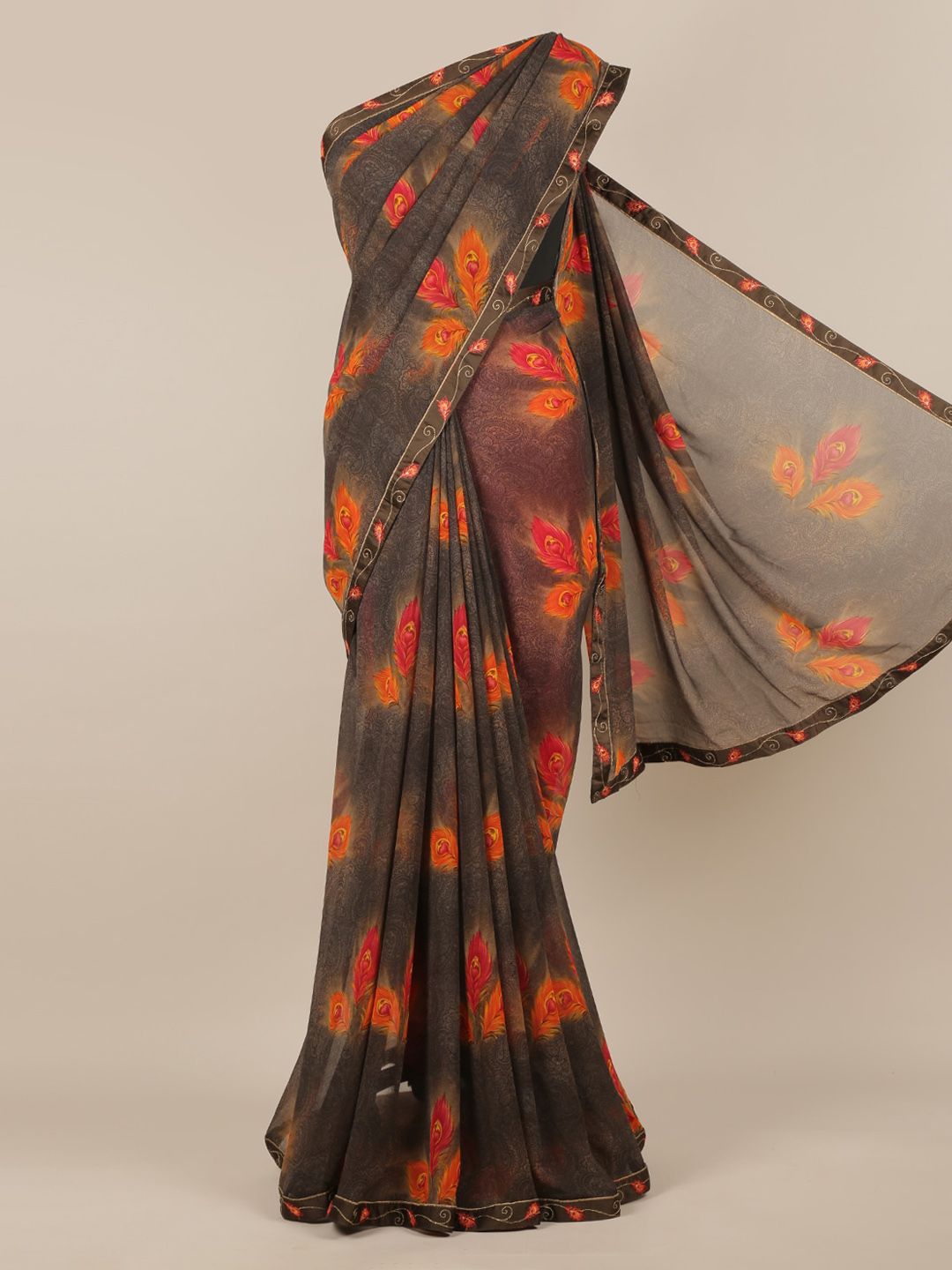 Pothys Grey Woven Design Poly Chiffon Saree