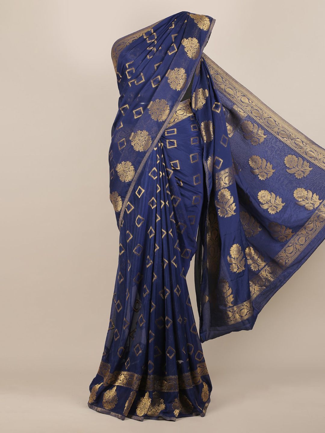 Pothys Blue Woven Design Poly Georgette Saree